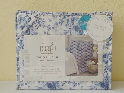 Juego de Sábanas THE FARMHOUSE Rachel Ashwell Queen Flores Azules 100% Algodón Floral Nuevo Foto 1 de 4