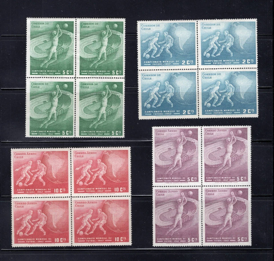 CHILE 1962 Fútbol Fútbol Fútbol Copa Mundial Juego Completo Bloque de 4 MNH Foto 1 de 1