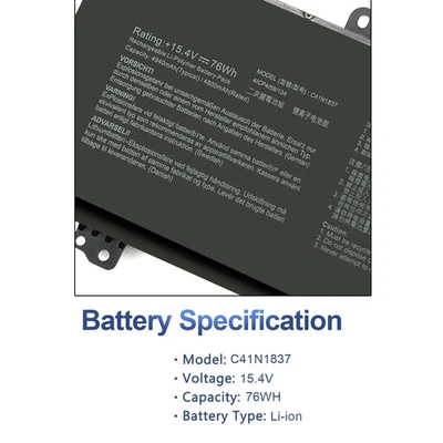 Bateria C41N1837 para Asus Rog Zephyrus GA502 G15 GA532IV GA532DU GU502DU GX502GV - Imagem 1 de 4