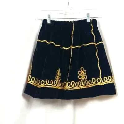 Falda de terciopelo negra hecha a mano niños niñas con detalles dorados talla 12 Foto 1 de 2