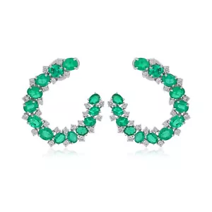 Zambian Emerald Earrings SI/H Diamond 18k White Solid Gold Jewelry Gift 8.47 Tcw - Picture 1 of 8