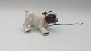 Vintage 3" Ceramic English Bull Dog Figurine On Chain Naughty Puppy Walk - Picture 1 of 9