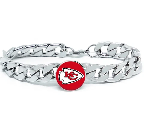 Kansas City Chiefs Silver Mens Curb Link Chain Bracelet Football Gift D4-1 Cover