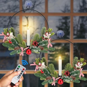Christmas Wreaths for Front Door Windows: 2Pcs 15In Small Prelit Lighted Xmas Wr - Picture 1 of 7