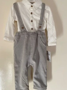 Grey Corduroy Dungarees and Collared Bodysuit Outfit Size 6/9 Months BN - Picture 1 of 7