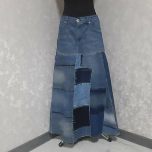 Falda de vaquero azul hecha a mano, falda larga informal de jeans en mal estado - Imagen 1 de 10