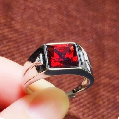 Anillo granate natural para hombre anillo granate plata 925 regalo para él promesa anillo joyería Foto 1 de 3