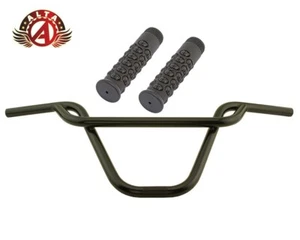 ALTA BMX Old School PRETZEL Black Handlebar W/ 116mm SKULL BMX Style GRIPS. - Picture 1 of 11