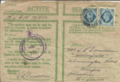 Great Britain SG#474(x2)WWII "GREEN ACTIVE SERVICE ENVELOPE" FIELD POST OFFICE - Image 1 of 2