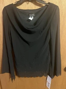 XSCAPE By Joanna Chen Black Sheer Overly Beaded Blouse Size 4 - Picture 1 of 5