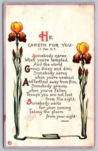 1919 He Careth For You Pet. 5:7. Religiöse Schrift verschickt Vintage Postkarte - Bild 1 von 2