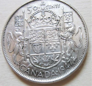 1947 Canada SILVER Half Dollar Fifty Cents Curved 7 C7 Coin 50 Cents 50c (HR) - Picture 1 of 2