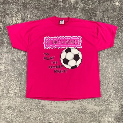 VTG Soccer Shirt Adult 3XL Pink Crew Neck Girl Power Funny Quote 90s Made In USA - Image 1 of 4
