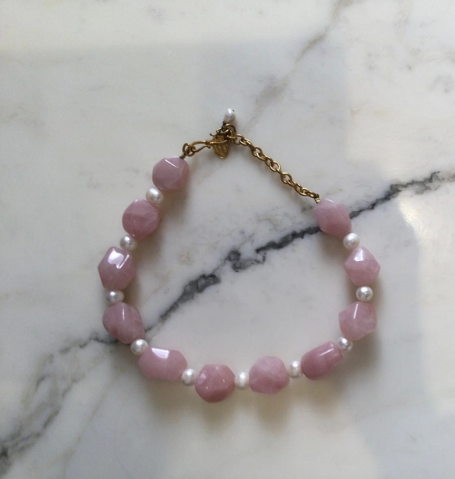 Collier vintage Philippe Ferrandis cabochons de quartz rose et perles - Photo 1/4