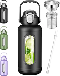 50 oz Glass Water Bottles - Large Motivational Glass Water Bottle with Time Mar - Picture 1 of 8