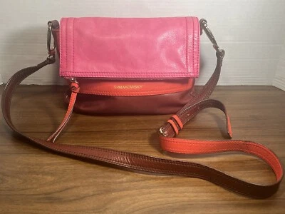 B Makowsky Bolso de Mano de Cuero Cartera Marrón Rosa Rojo Bolso de Hombro 12” Foto 1 de 4