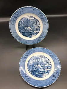 2er Set Vintage Royal Currier und Ives blau und weiß 10" Essteller (USA) - Bild 1 von 8
