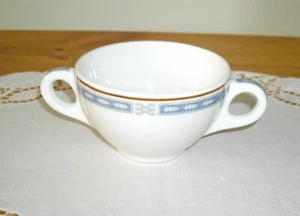 Taza de sopa vintage de 2 asas a rayas rojas azules y blancas Syracuse China Restaurant ~ - Imagen 1 de 7