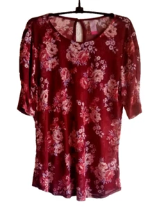Blusa transparente No Boundaries para mujer XL estampado floral mangas apresuradas ojo de cerradura trasero - Imagen 1 de 9