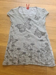 Next Girls grey sequin shiny butterfly summer top t-shirt - age 6 years - vgc - Picture 1 of 2