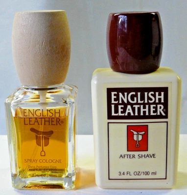 Juego de colonia de cuero inglés vintage de los años 90 y después del afeitado de Dana Perfume Co. Foto 1 de 4