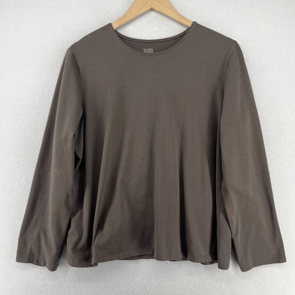 Top EILEEN FISHER XL Elástico Algodón Orgánico Cuello Redondo Manga Larga Marrón EE. UU. Foto 1 de 4