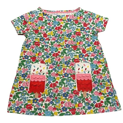 Mini Boden Niñas 100% Algodón Lindo Vestido Floral Helado Manga Corta, Talla 3-4Y Foto 1 de 4