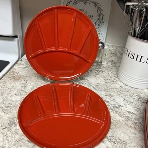 Set of 4 VTG  Japan Red Enamel Fondue Plates | Divided Mid Century Modern - Picture 1 of 11