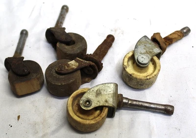 5 Antique Vintage Caster Wheels Cabinet Dresser Table Chair Plastic Wood - Image 1 of 2