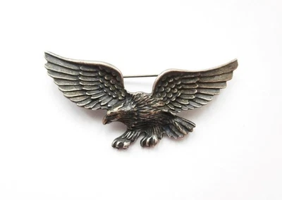 Brandneu Vintage 1980er große Zinn Silber Metall American Eagle Vogel Brosche Deadstock - Bild 1 von 2