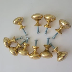 Lot of 10 Vintage Brass Door Drawer Cabinet Round Knob Pulls W Screw - Picture 1 of 6