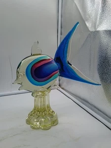 Murano blau untergetaucht Kunst Glas Fisch auf Sockel - Bild 1 von 13