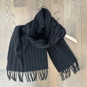 Sciarpa vintage 100% lana merino a righe oblunga con frange colore nero e grigio 69"l - Foto 1 di 7