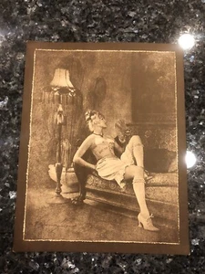 R. HENDRICKSON SEPIA PRINT NUDE VINTAGE WOMAN LAYING ON COUCH WITH HAND FAN - Picture 1 of 6