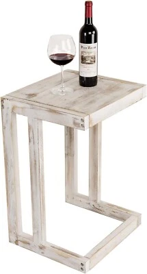 Living Room White Wood C Shaped Side Table End Table, Under The Couch TV Table - Image 1 of 4