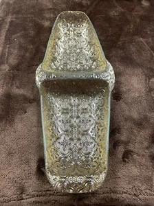Vtg Mid Century Divided Relish Tray Rectangle Clear Glass Embossed Gold 13" - Picture 1 of 5