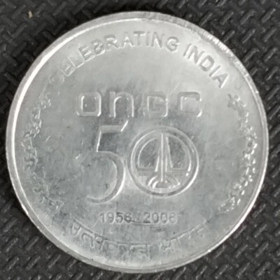 INDIA 2006 FIVE RUPEES STAINLESS STEEL 50 YEARS ONGC CIRCULATED COMMEMORATIVE - Image 1 of 2