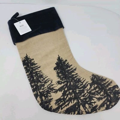 Pottery Barn Rustic Forest Stocking NEW no mono tan black Christmas - Image 1 of 3