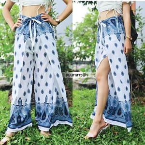 Ladies Wide Leg Pants Tie Front Palazzo Wrap Beach Sarong Bohemian Gypsy WTF - Picture 1 of 2