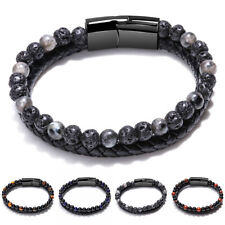 Stress Relief Tigers Eye Obsidians Mens Natural Stone Bracelets Hematite Gifts
