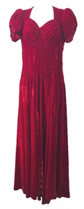 1930s Vtg Handmade Ruched Cherry Red Velvet Long Evening Party dress size SM - Picture 1 of 7