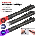 Pocket Portable 3W LED UV Red Penlight Black Lamp Mini Pen Clip Flashlight Torch