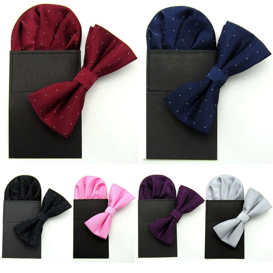 Men's Glittery Polka Dots Wedding Bow Tie Pocket Square Set Shiny Bowtie Hanky - Image 1 of 1