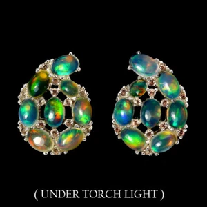 925 Sterling Silver Earrings Oval Fire Opal 6x4mm Sapphire Gemstone Jewelry - Picture 1 of 9