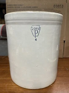 Antique Stoneware Crock YORK P 4 Gallon Glazed 12.5" Tall - Beautiful! - Picture 1 of 18