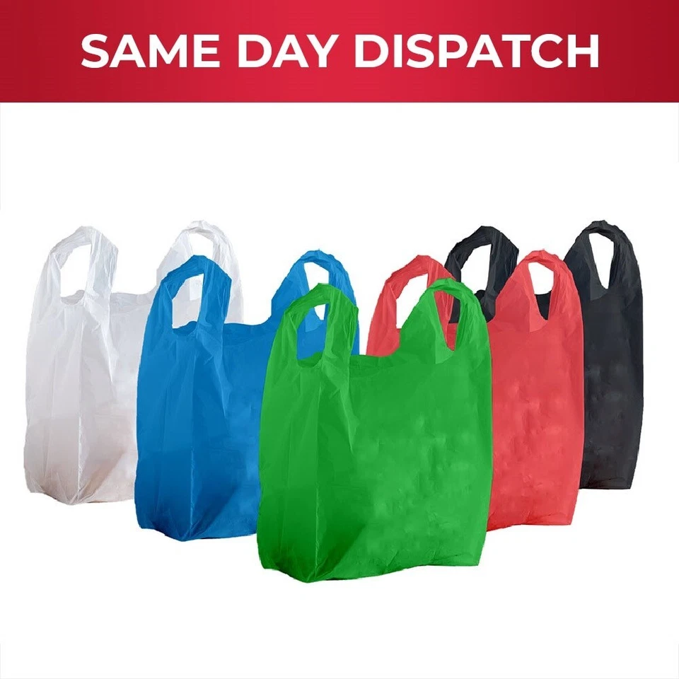 Reusable Plastic Vest Carrier Bags Assorted Colors for Grocery - All Sizes - Image 1 of 1