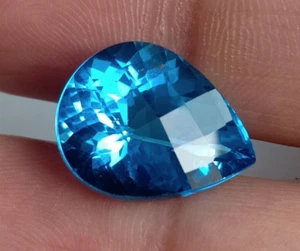 14.58 Cts Swiss Blue Topaz Pear Cut Certified Top Rare Quality Loose Gemstone - Picture 1 of 8