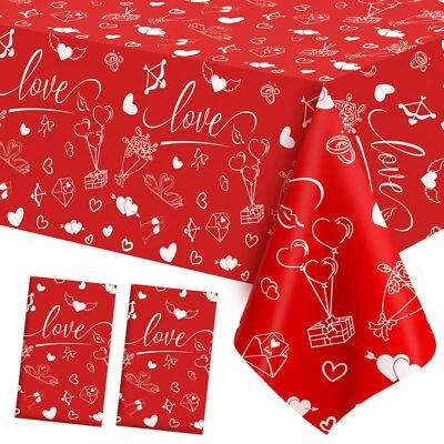 2 Pcs Valentine's Day Tablecloth Rectangular Table Cover for Valentine's Decor - Image 1 of 4