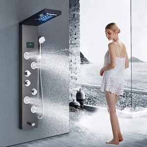 Schwarz LED Duschpaneel Duschset Regendusche Duschsäule Duscharmatur Edelstahl - Bild 1 von 12