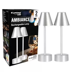 Luminus LED Rechargeable Ambiance Table Lamp | 2 Pack Cordless Lamp Decor Silver - Picture 1 of 7